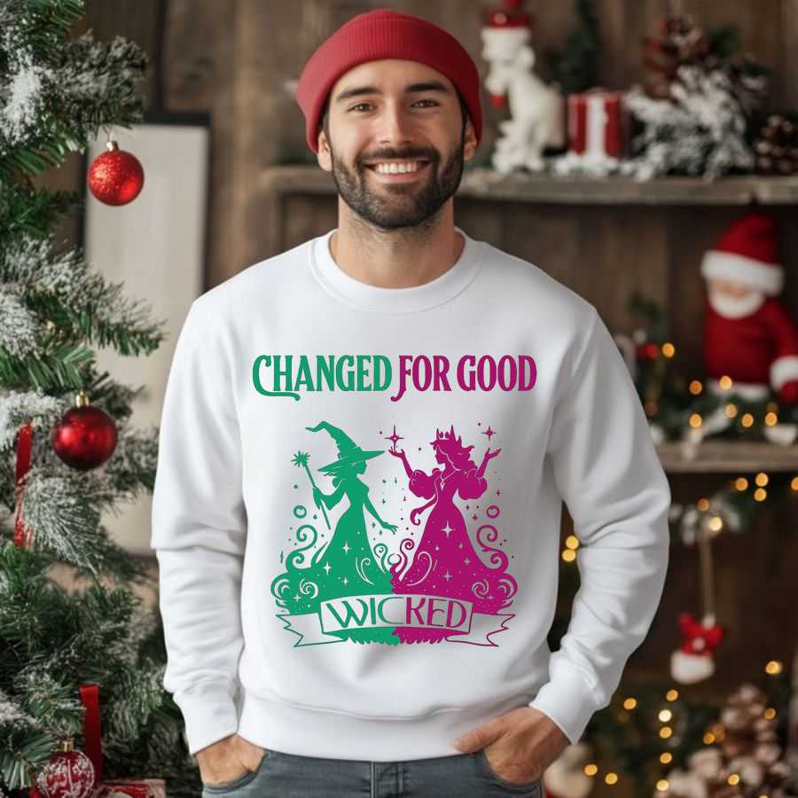 Glinda Elphaba Split Design Sweatshirt - Pink And Green Duality Pullover 2 Glinda Elphaba Split Design Sweatshirt - Pink And Green Duality Pullover 2